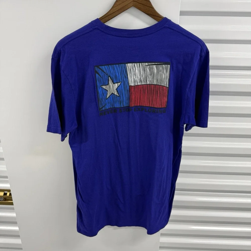 The North Face Texas Flag T Shirt Mens Medium Blue Never Stop Exploring Logo
